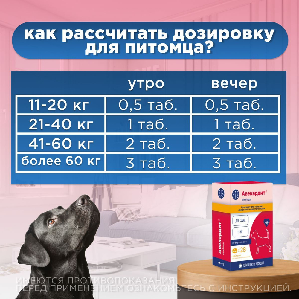 Таблетки для лечения сердечной недостаточности у собак Авекардит 5мг VIC, 28 таблеток Пимобендан