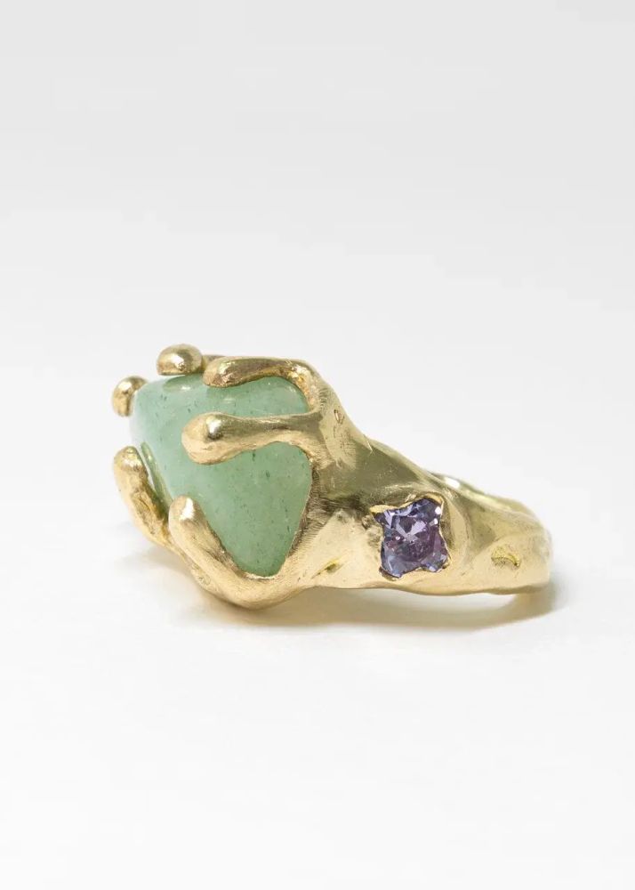 Кольцо Адель из латуни с авантюрином и фианитом