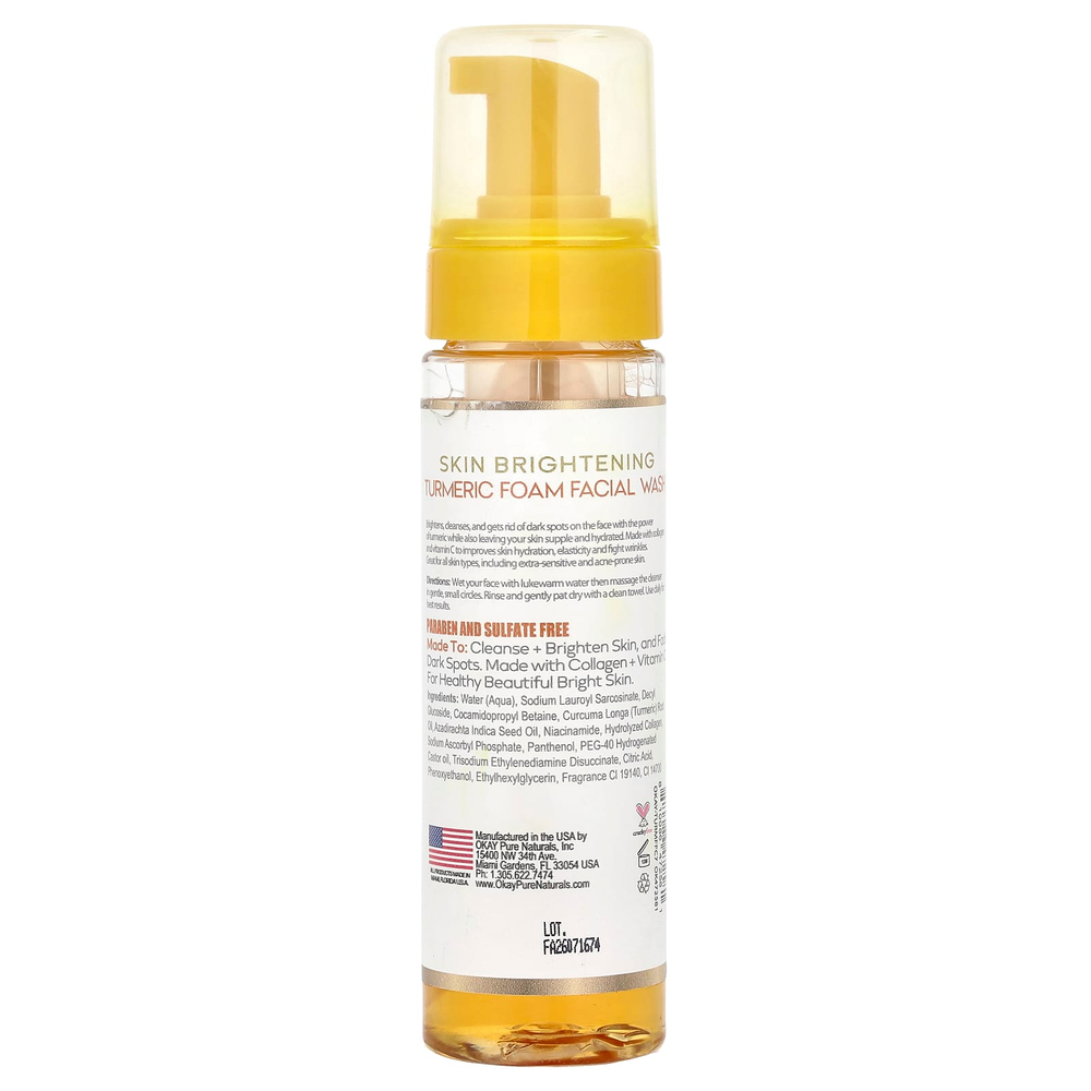 Okay Pure Naturals, Осветление кожи, пенка для умывания, куркума, 221 мл (7,5 унции)