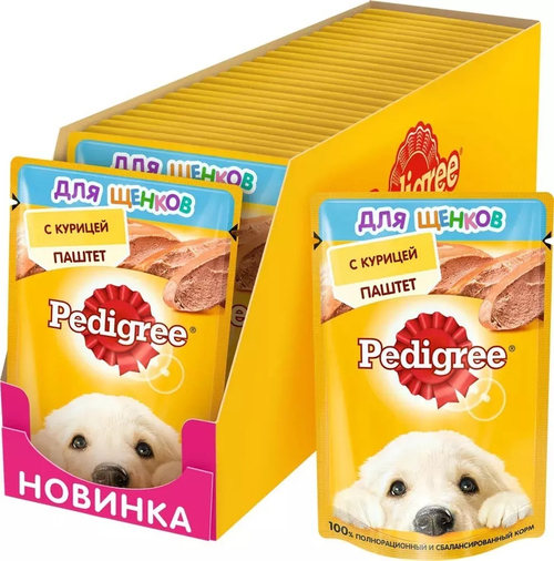 Влажный корм Pedigree для щенков, паштет с курицей, 28 шт x 85 г