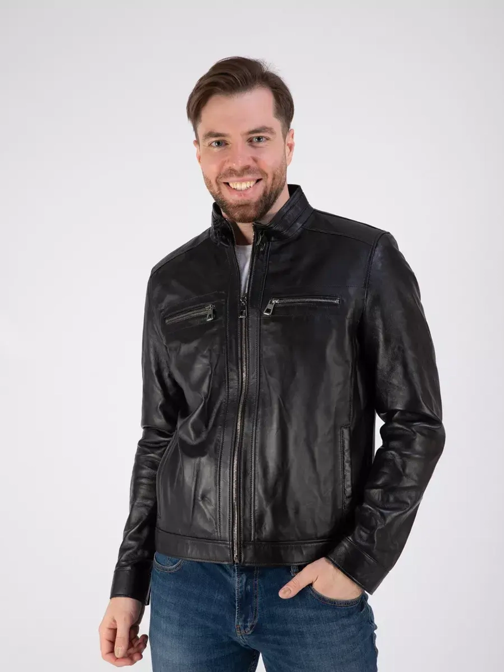 Кожаная куртка демисезонная на молнии