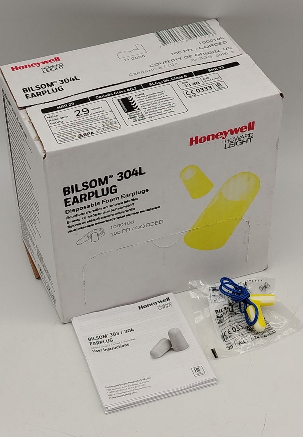 Беруши одноразовые пенополиуретановые на шнурке Bilsom 304 SNR 33 дБ 500 пар Howard Leight 1000106