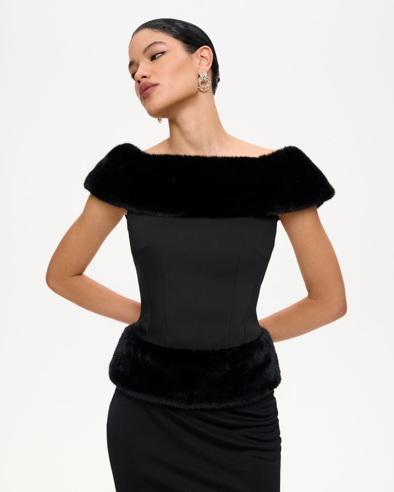 Топ из костюмной ткани с мехом