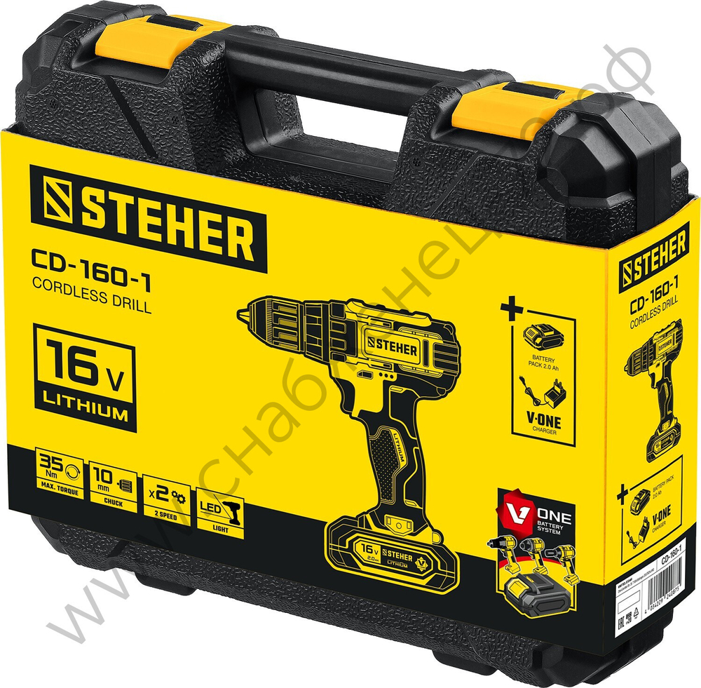 STEHER 16 В, 35 Н·м, 1 АКБ (2 А·ч), дрель-шуруповерт, кейс (CD-160-1)