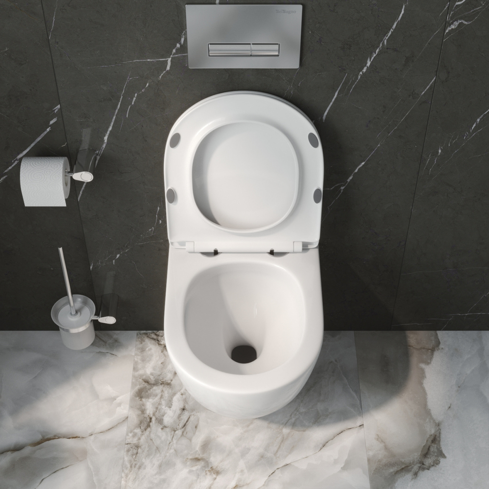 Унитаз подвесной безободковый с сиденьем и смывом TORNADO BelBagno UNO-TOR BB5177CH-TOR/SC