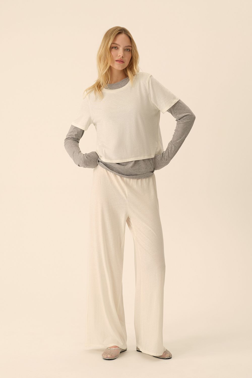 Лонгслив с футболкой (Ballet princess), серый с молочным