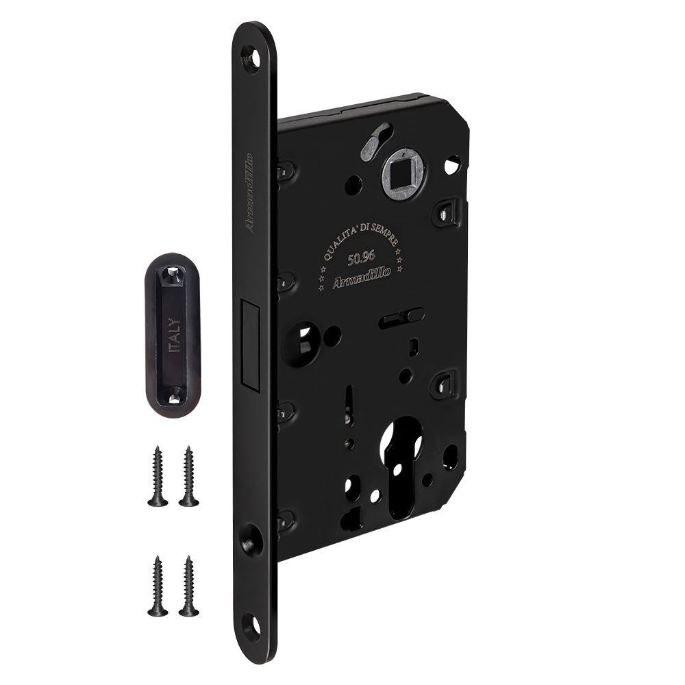 Замок Armadillo (Армадилло) межкомнатный магнитный под цилиндр с ответной планкой GRAVITY G02.196.50.85 BL черный