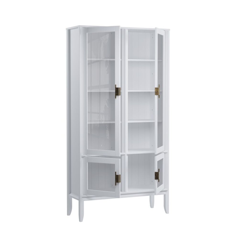 Шкаф для посуды «Бридж» широкий с 4-мя стеклянными дверями белый лак