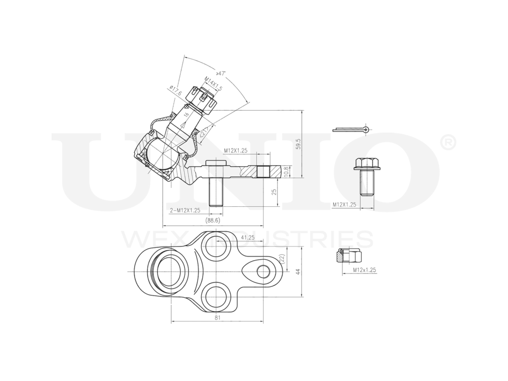 Опора шаровая передняя нижняя UNIO SSP-20002