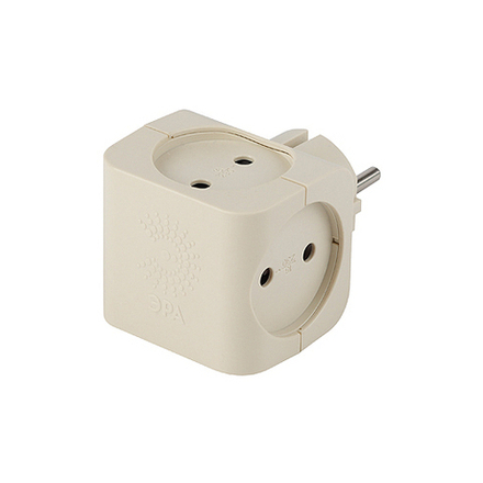 Разветвитель электрический ЭРА SP-4-I на 4 розетки без заземления 16А слоновая кость