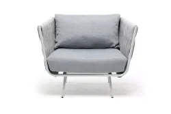 "Монако" кресло плетеное из роупа, каркас алюминий светло-серый (RAL7035) шагрень, роуп светло-серый 40 мм, ткань светло-серая