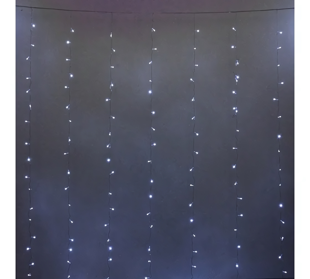 Гирлянда для дома ЗАНАВЕС 3м*2,5м 240 ламп 8 реж. белый (Серпантин)