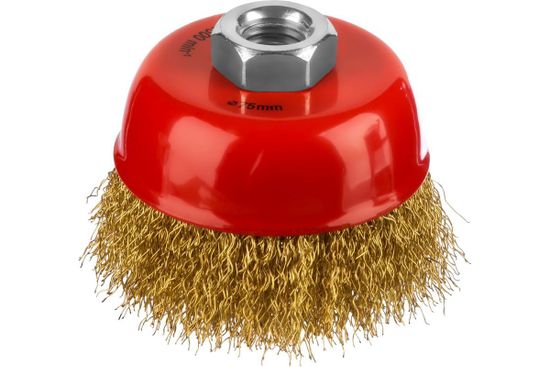 Щетка MIRAX чашечная для УШМ, витая стальная лат..0,3мм д75 мм 35142-075