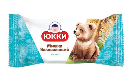 Мороженое Эскимо "Мишка беловежский" пломбир шоколадный с крошкой конфет в глазури 65г. Юкки