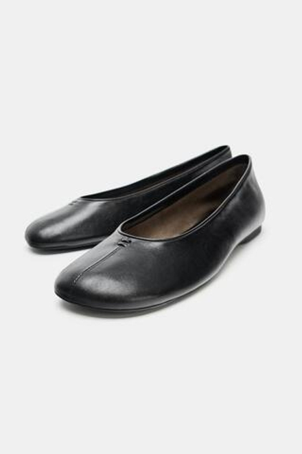 ZARA КОЖАНЫЕ БАЛЕТКИ, ЧЕРНЫЙ