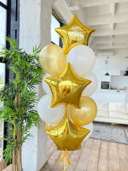 Связка золотых воздушных шаров со звездами