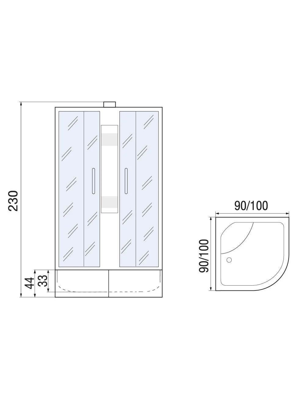 Душевая кабина МОНОМАХ  МОНОМАХ XL Б/К 90/44 C МЗ 90х90 см,  прозрачное с рисунком стекло, поддон высокий