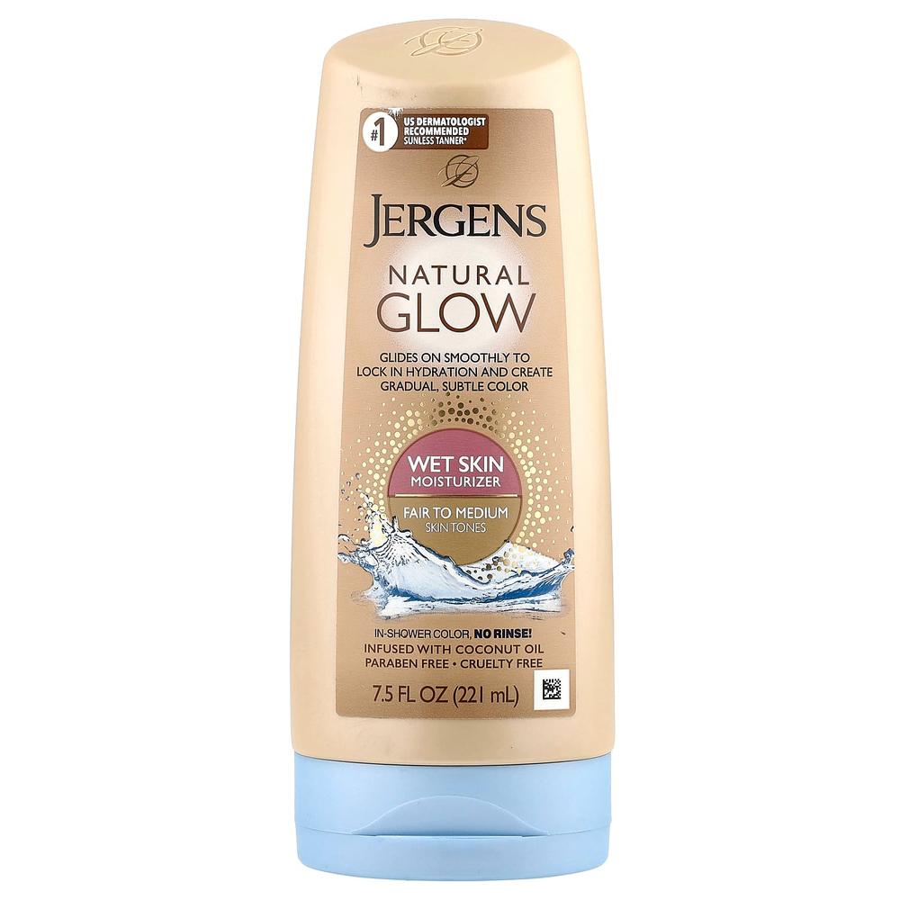 Jergens, Увлажняющее средство Natural Glow для нанесения на влажную кожу, Wet Skin Moisturizer, оттенок Fair to Medium (221 мл)