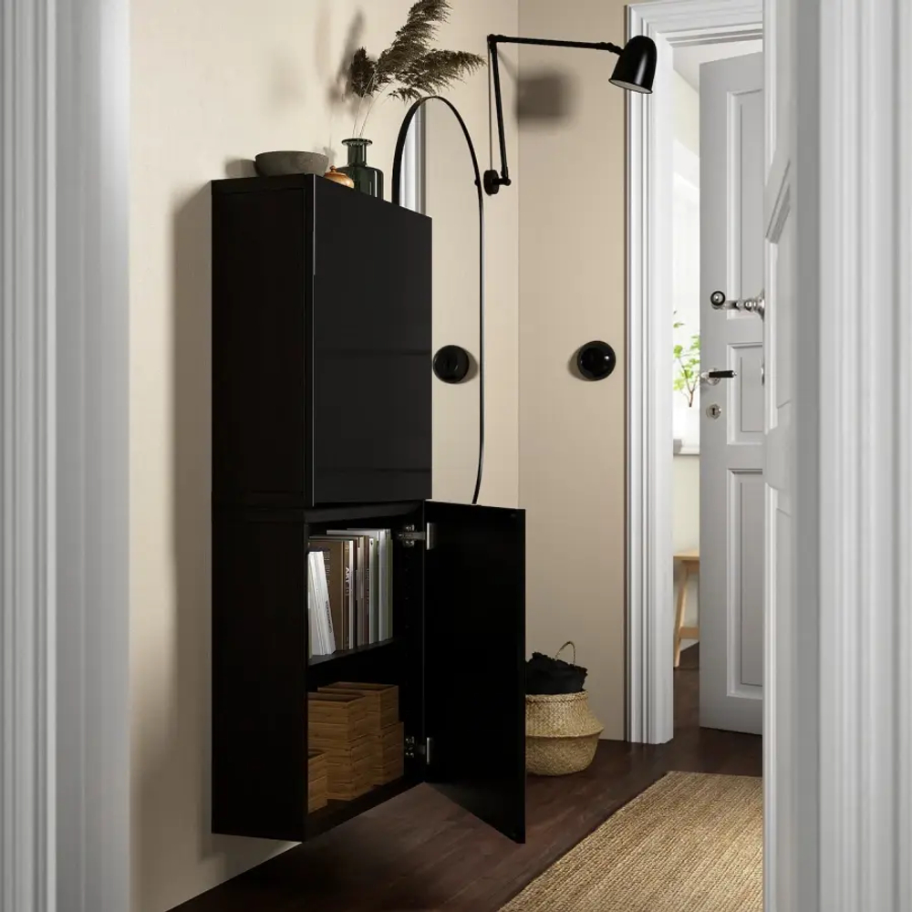 Навесной шкаф - IKEA BESTÅ/BESTA, 60x22x128 см, черный, БЕСТО ИКЕА