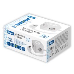 S-GCD2-1.5SBU WHITE Удлинитель серии Standard. с-з. шнур 1.5м. 2 гнезда. 3 USB. 16А. Белый. ТМ Uniel