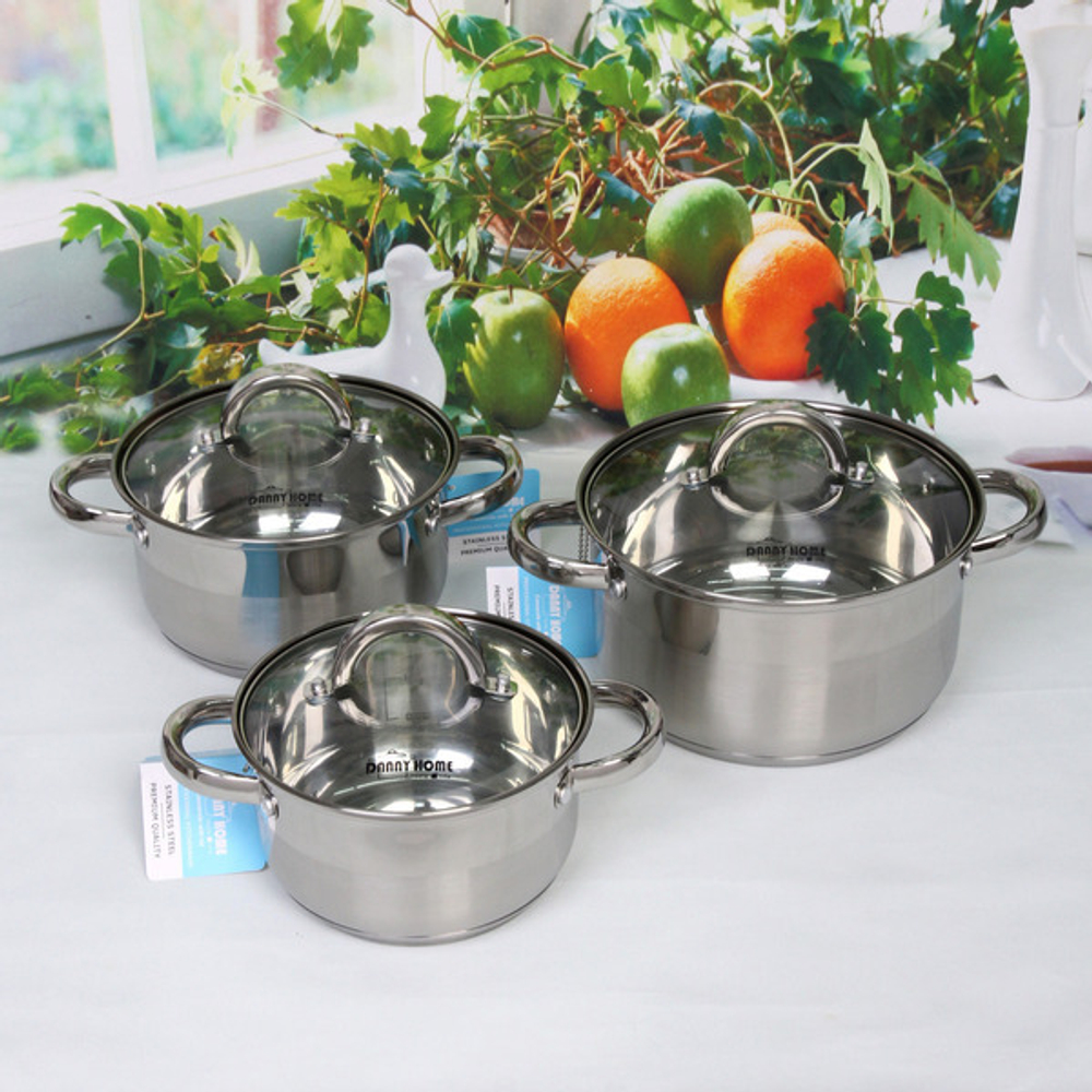 Набор посуды из нержавеющей стали EMMA 3 предмета (3 кастрюли 1,9л, 2,7л, 3,6л), DH14-3