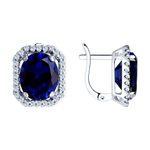 Серебряные серьги с фианитом и сапфировым корундом