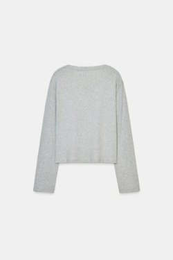 ZARA ФУТБОЛКА С ВЫРЕЗОМ «ЛОДОЧКА» И ДЛИННЫМИ РУКАВАМИ, СЕРЫЙ МЕЛАНЖ