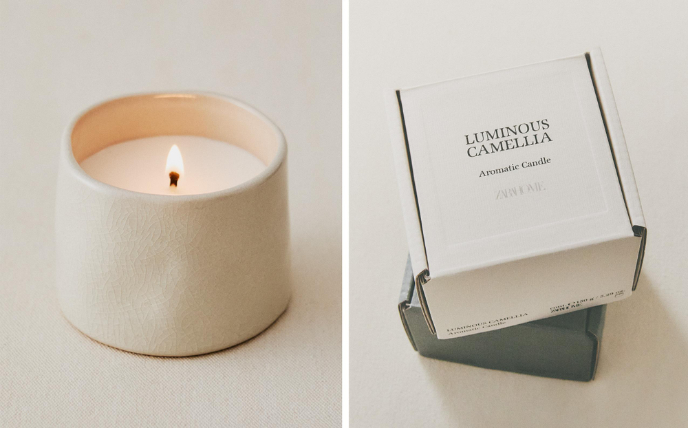 Zara Home Свеча ароматическая Luminous Camellia 150 г, растительный воск, аромат цветочный, Розовый