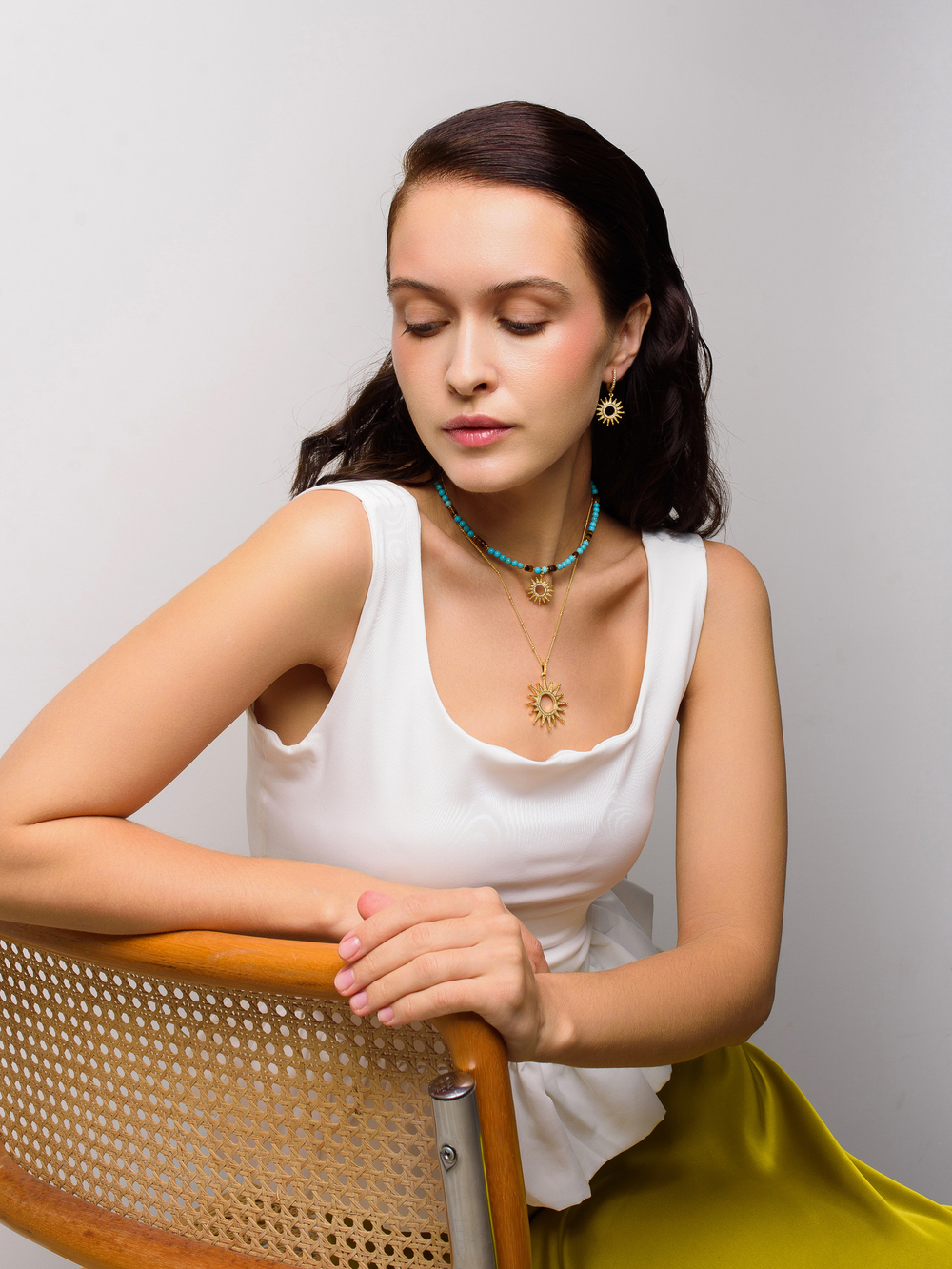 Чокер "Sun" с турквенитом и тигровым глазом Gold