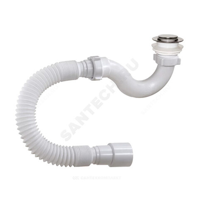 Сифон для поддона трубный 1 1/2"x40 с гофрой 40х40/50 слив клапан "клик-клак", пробка D=70мм хром Орио АР-20589