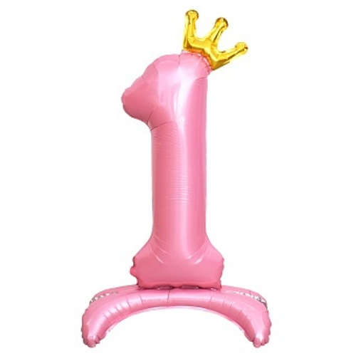 Цифра фольга 81см Розовая с короной воздух