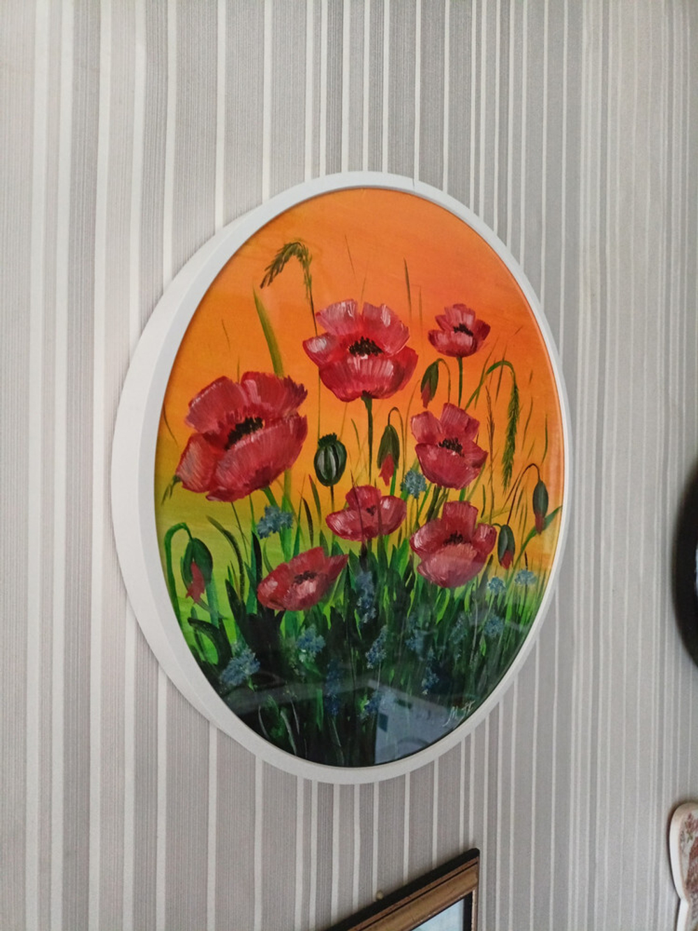 Круглая металлическая фоторамка 48 см, белая