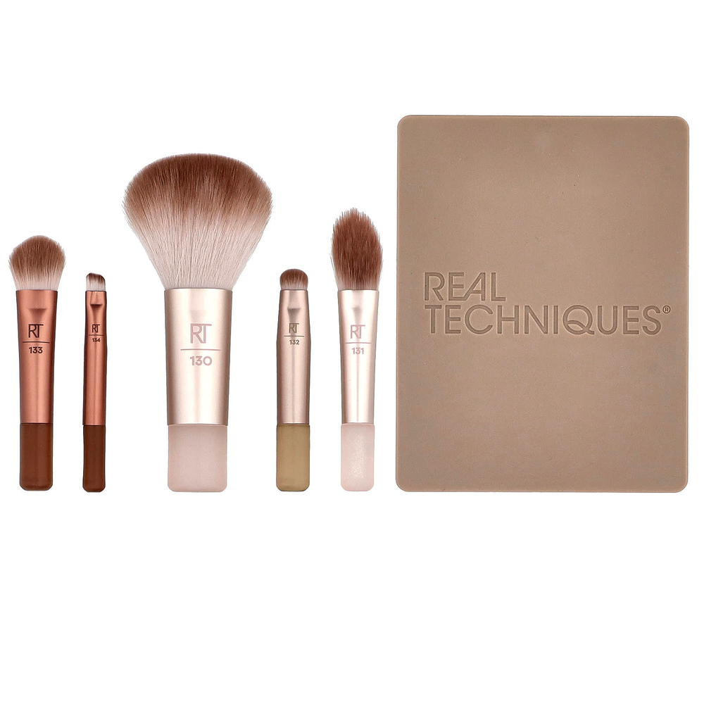Real Techniques, New Nudes 2.0, набор мини-кистей On-The-Glow и глянцевый, набор из 6 предметов