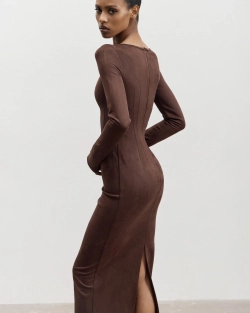 Платье макси из экозамши