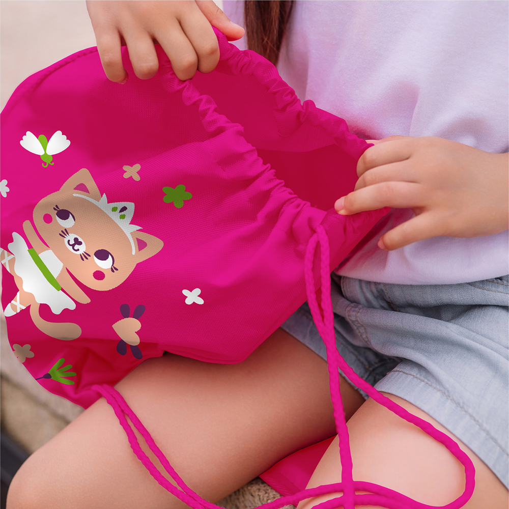 Мешок в садик 33х40, Кошечка балерина (фуксия)