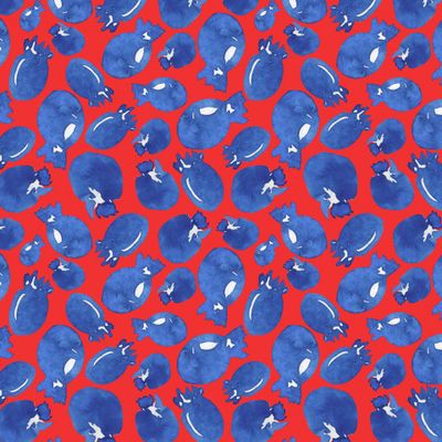 Синий ягодный узор на красном