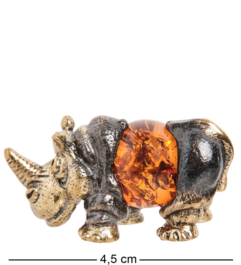 AM- 477 Фигурка «Носорог» (латунь, янтарь)