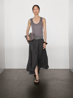 Massimo Dutti Длинная юбка из струящейся ткани с воланами, кротово-коричневый