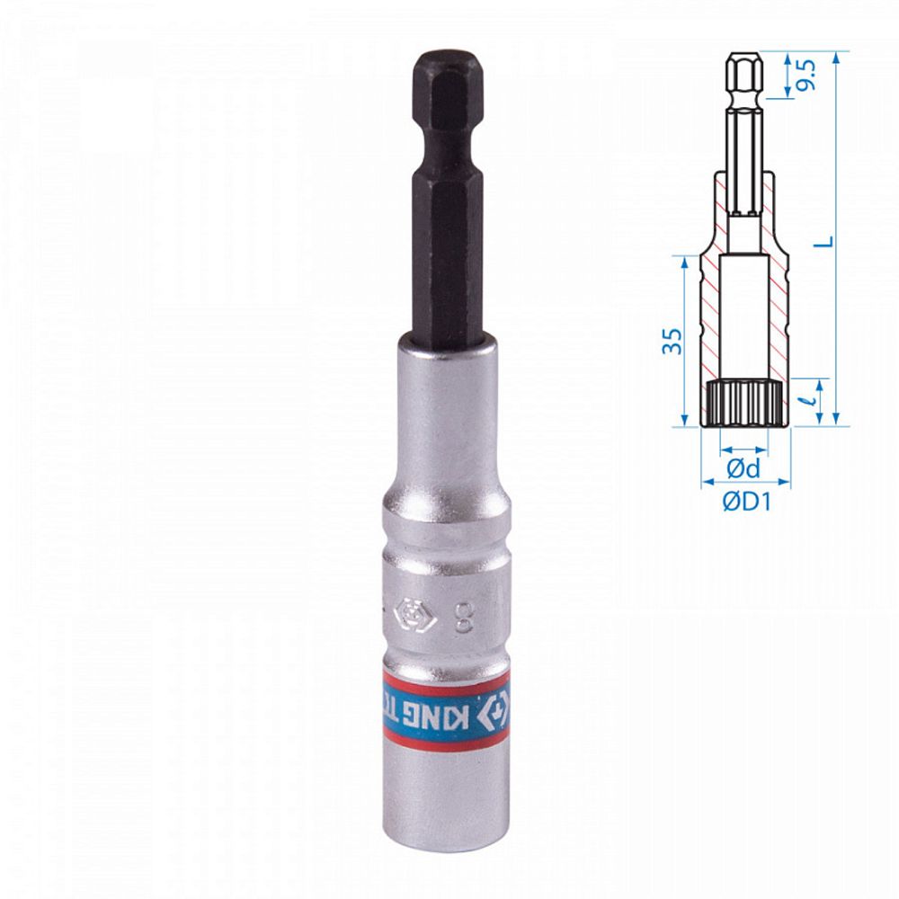 KING TONY (76B808M) Головка для шуруповерта двенадцатигранная 1/4", 8 мм, L = 80 мм