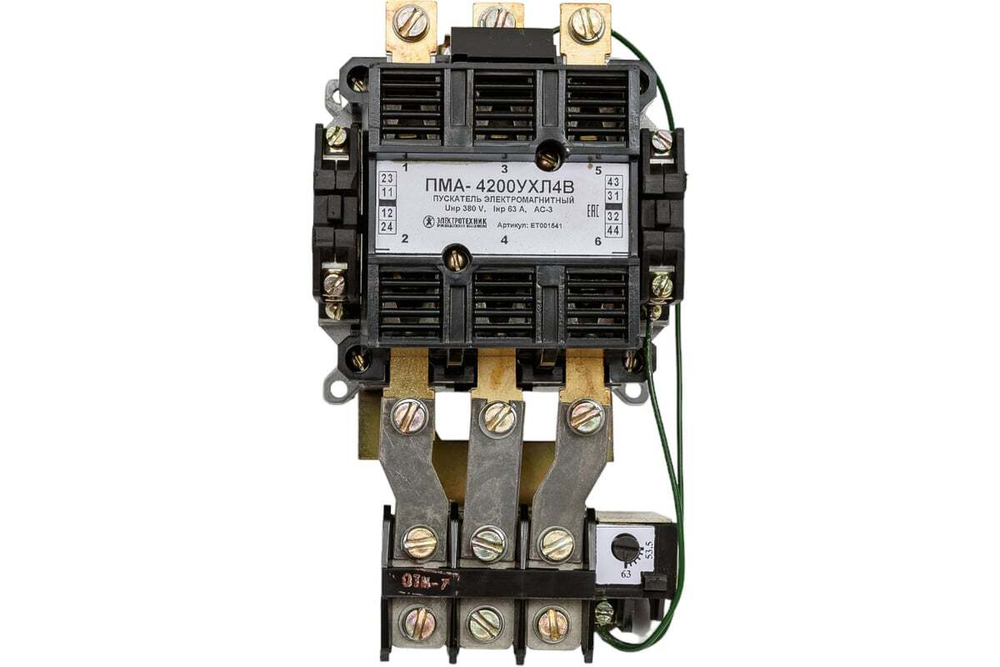 Пускатель электромагнитный ПМА-4200 УХЛ4 В, 380В/50Гц, 2з+2р, 63А, , с реле РТТ-221П 53,5-63,0А, IP00 ЭТ ET001541