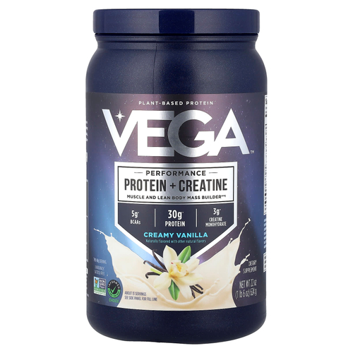 Vega, растительный протеин с креатином для повышения результативности, со вкусом ванили, 624 г (1 фунт 6 унций)