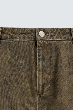 ZARA БРЮКИ КАРГО ИЗ ТКАНИ С АБСТРАКТНЫМ ПРИНТОМ, СЕРО-КОРИЧНЕВЫЙ