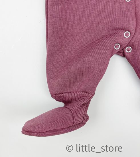 Комбинезон из футера с начесом "Смайлики" Винный, с закрытыми ножками