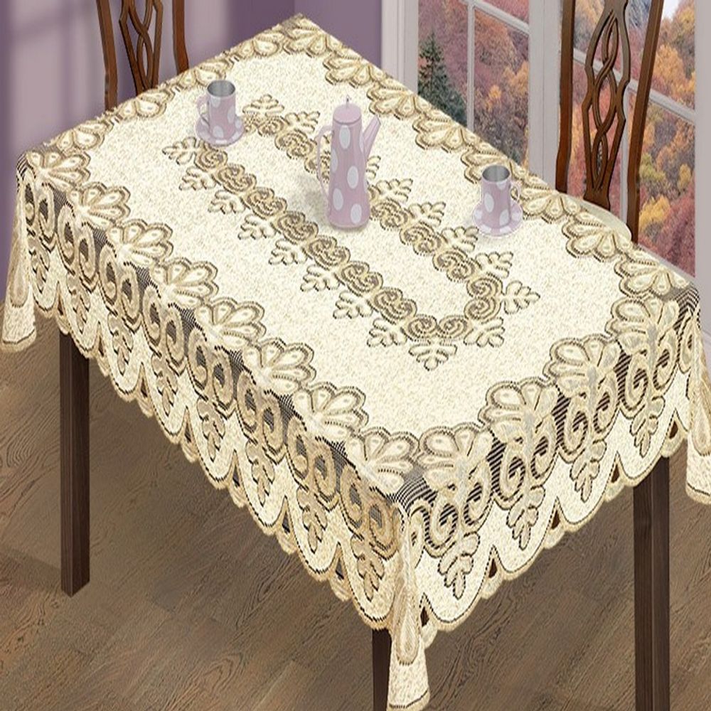 Скатерть жаккардовая прямоугольная, цвет кремово-золотистый, Польша. Скатерть жаккардовая прямоугольная, цвет кремово-золотистый, Польша.