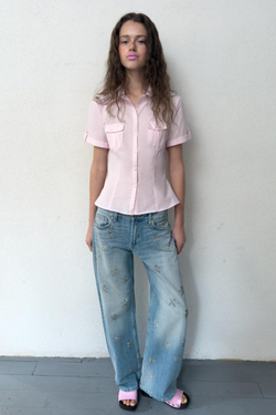 ZARA ДЖИНСЫ TRF WIDE-LEG С НИЗКОЙ ПОСАДКОЙ И СТРАЗАМИ, СИНИЙ