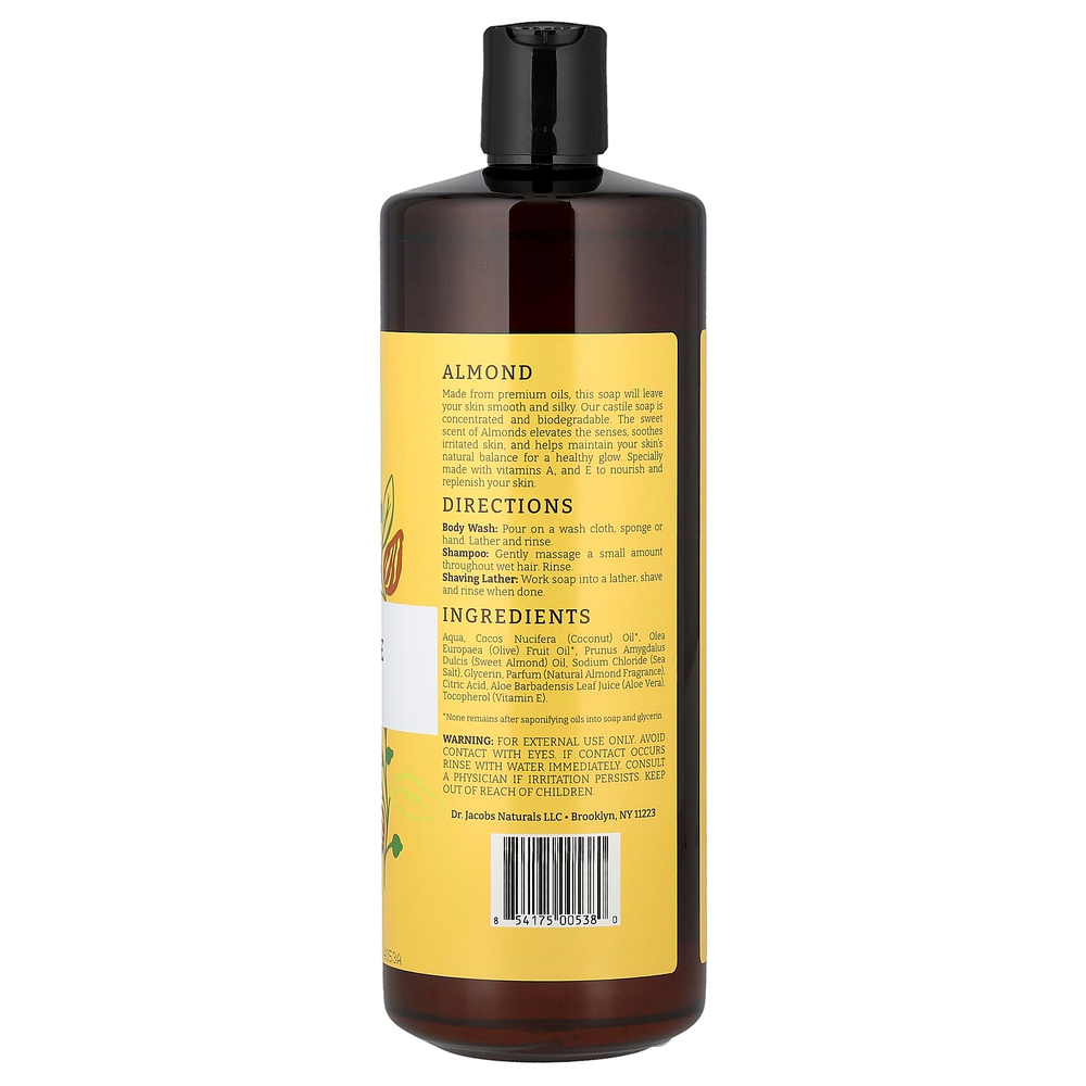 Dr. Jacobs Naturals, кастильский гель для душа на растительной основе, питательный миндаль, 946 мл (32 унции)