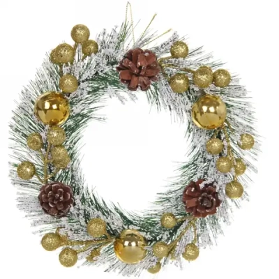 Венок новогодний d-20 см «Морозный иней», золото