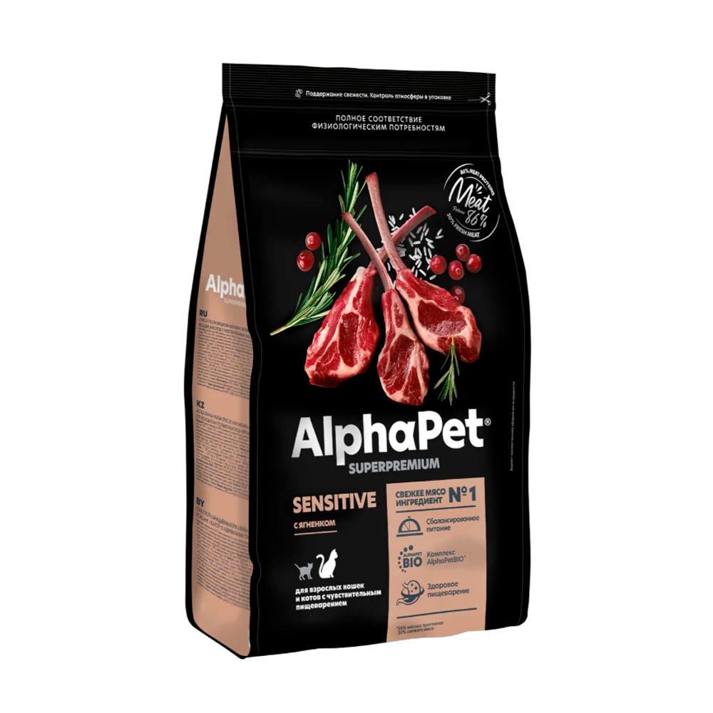 AlphaPet Superpremium Sensitive для кошек с ягненком 1,5кг.