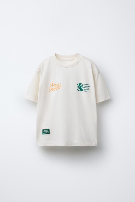 ZARA ФУТБОЛКА С НАДПИСЬЮ, ЭКРЮ