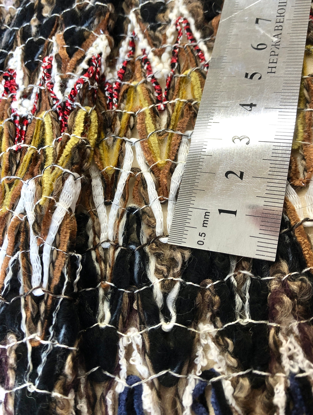 Трикотаж принт зигзаг, коричневый, желтый, белый, черный, дизайн MISSONI